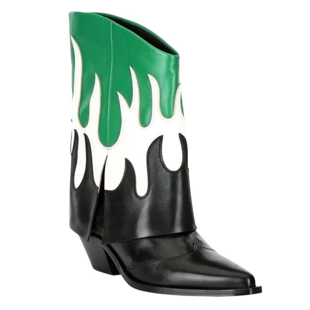 Gianni Bini CONLEY FLAME Fold Over Leather Western Black Green White Boots 7